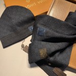 LV Petit Damier Scarf and Beanie NM wool set Navy