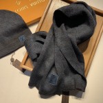 LV Petit Damier Scarf and Beanie NM wool set Navy