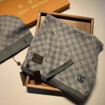 LV Petit Damier Scarf and Beanie NM wool set Grey