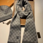 LV Petit Damier Scarf and Beanie NM wool set Grey