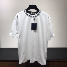 LV t shirt with chain jacquard rib collar white