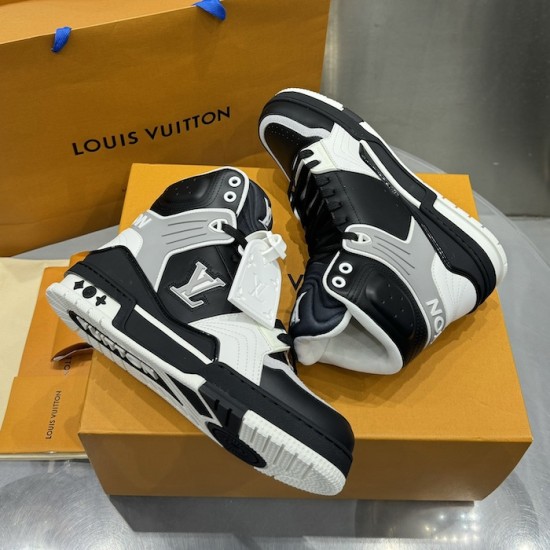 Replica LV High Top Trainer Sneaker Black / White / Grey