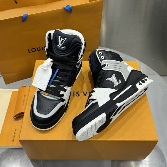 Replica LV High Top Trainer Sneaker Black / White / Grey