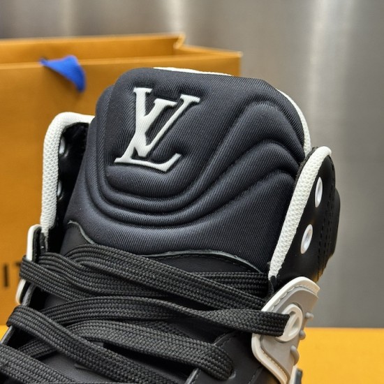 Replica LV High Top Trainer Sneaker Black / White / Grey