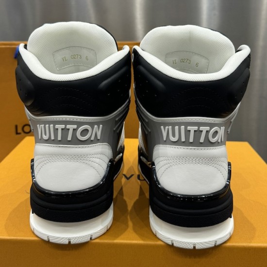 Replica LV High Top Trainer Sneaker Black / White / Grey