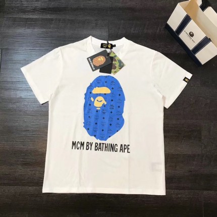 MCM x BAPE BY BATHING Tee White & Blue