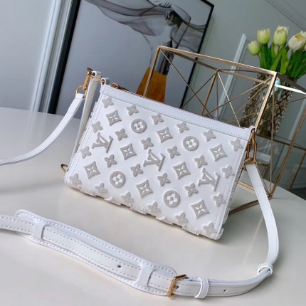 LV Embroidered Monogram Triangle Messenger White M54330