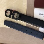 Ferragamo Reversible and adjustable Gancini belt Black/ Blue