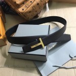 Tom Ford Reversible T Buckle Leather Belt Black