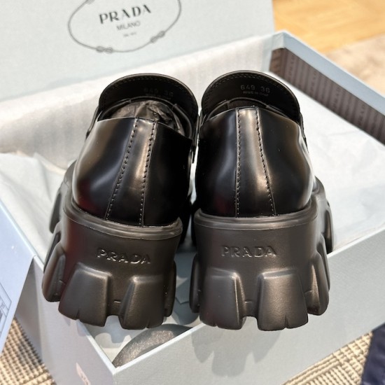 Prada Women's Brushed leather Monolith Loafers Black