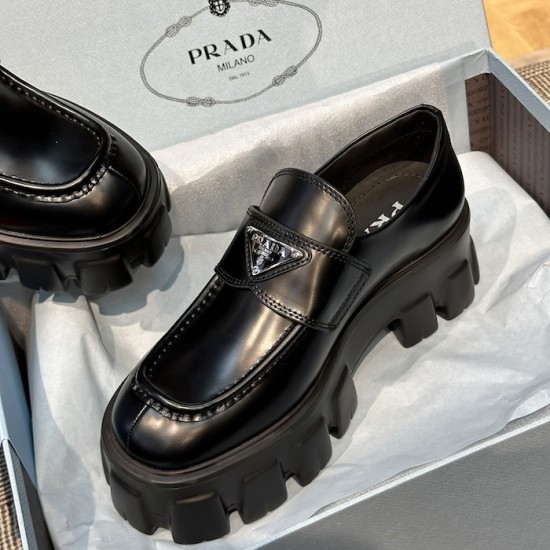 Prada Women's Brushed leather Monolith Loafers Black