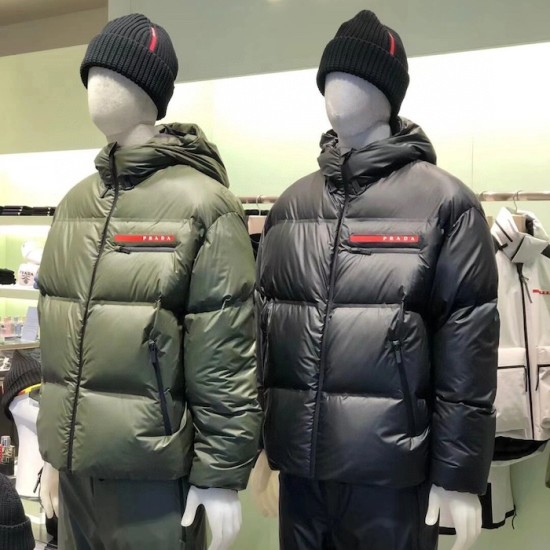 Prada Light Re-Nylon hooded puffer jacket black