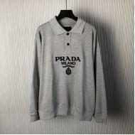 Prada Long-sleeved cotton polo shirt Marble Gray