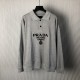 Prada Long-sleeved cotton polo shirt Marble Gray