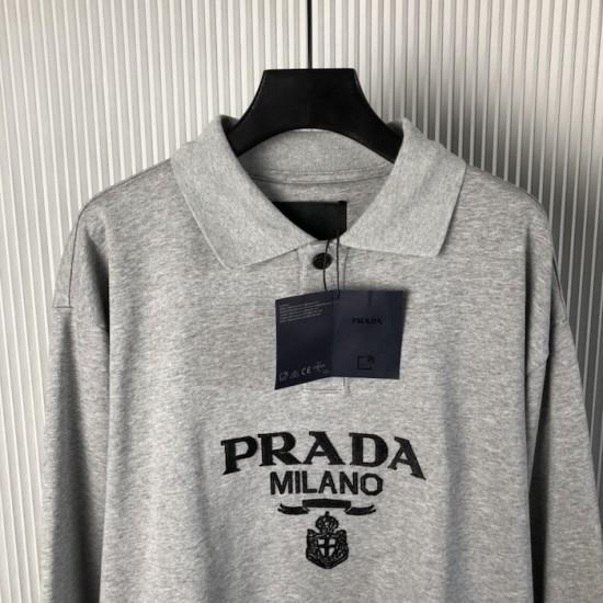 Prada Long-sleeved cotton polo shirt Marble Gray