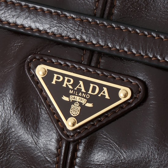 Prada Medium Leather Handbag Dark Brown