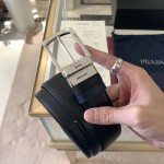 Prada Saffiano Leather Reversible Belt Black / Blue