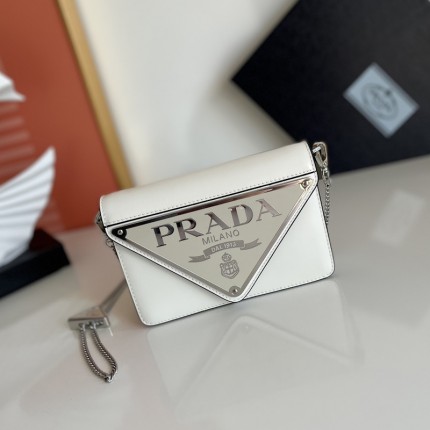 Prada Brushed leather shoulder bag White