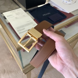 Prada Leather Reversible Belt Tan / Black