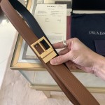 Prada Leather Reversible Belt Tan / Black