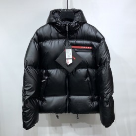 Prada Light Nylon hooded puffer jacket Black