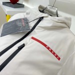 Prada Mens Technical Hooded Coat Jacket White