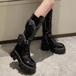 Prada Monolith Patent Leather High Boots Black