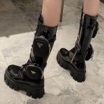 Prada Monolith Patent Leather High Boots Black