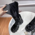 Prada Monolith Patent Leather High Boots Black