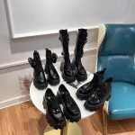 Prada Monolith Patent Leather High Boots Black