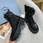 Prada Monolith Patent Leather Short Boots Black