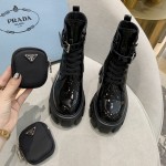 Prada Monolith Patent Leather Short Boots Black