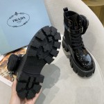 Prada Monolith Patent Leather Short Boots Black