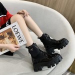 Prada Monolith Patent Leather Short Boots Black