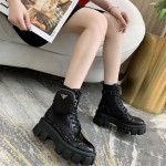 Prada Monolith Patent Leather Short Boots Black