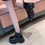 Prada Monolith Patent Leather Booties Black