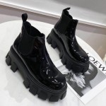 Prada Monolith Patent Leather Booties Black