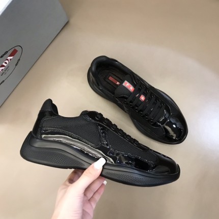 Prada New America'S Cup Leather And Technical Fabric Sneakers Black