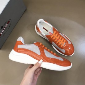 Prada New America'S Leather And Technical Fabric Sneakers Orange