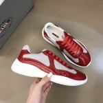 Prada New America'S Leather And Technical Fabric Sneakers Red