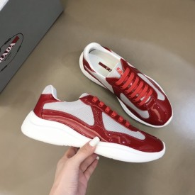 Prada New America'S Leather And Technical Fabric Sneakers Red