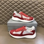 Prada New America'S Leather And Technical Fabric Sneakers Red