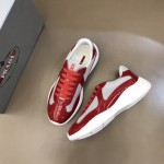 Prada New America'S Leather And Technical Fabric Sneakers Red