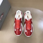 Prada New America'S Leather And Technical Fabric Sneakers Red