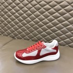 Prada New America'S Leather And Technical Fabric Sneakers Red