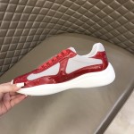 Prada New America'S Leather And Technical Fabric Sneakers Red