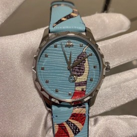 Gucci Blue Leather G-Timeless Watch 38MM with Snake Print