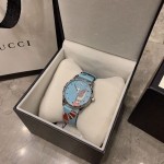 Gucci Blue Leather G-Timeless Watch 38MM with Snake Print