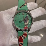 Gucci Green Leather G-Timeless Watch 38MM with Snake Print