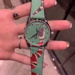 Gucci Green Leather G-Timeless Watch 38MM with Snake Print